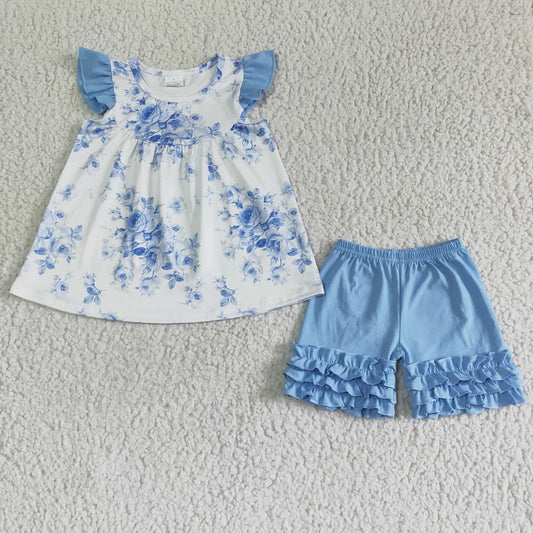 Baby girls blue floral summer outfit