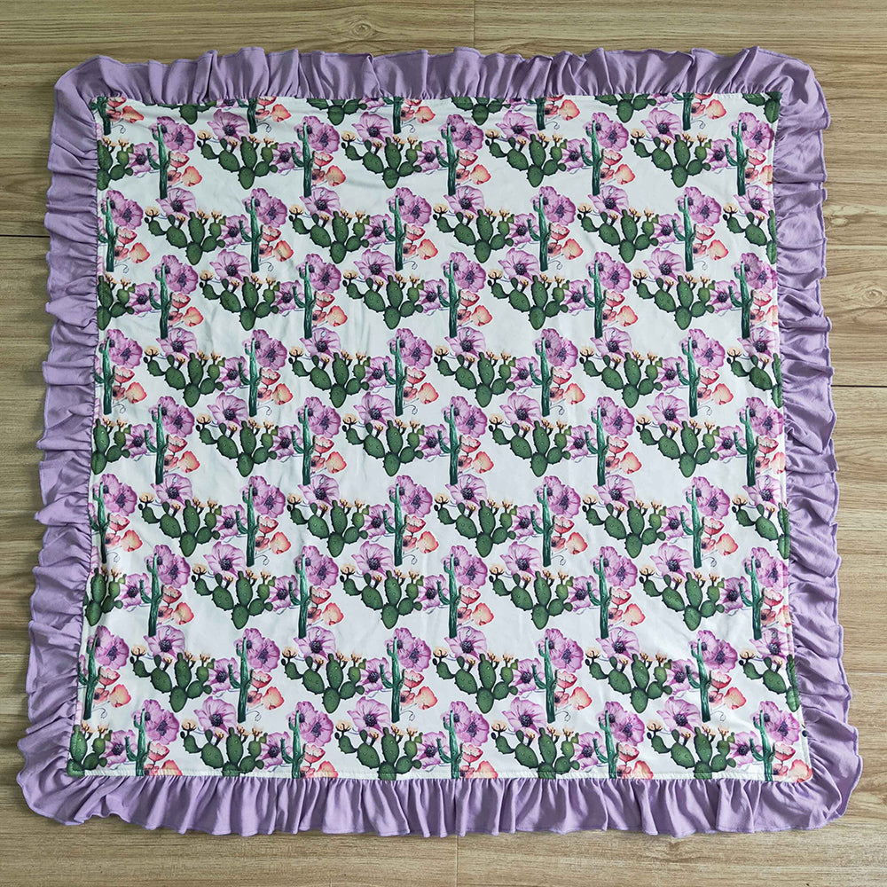 Cactus flower lavender ruffle fleece blanket