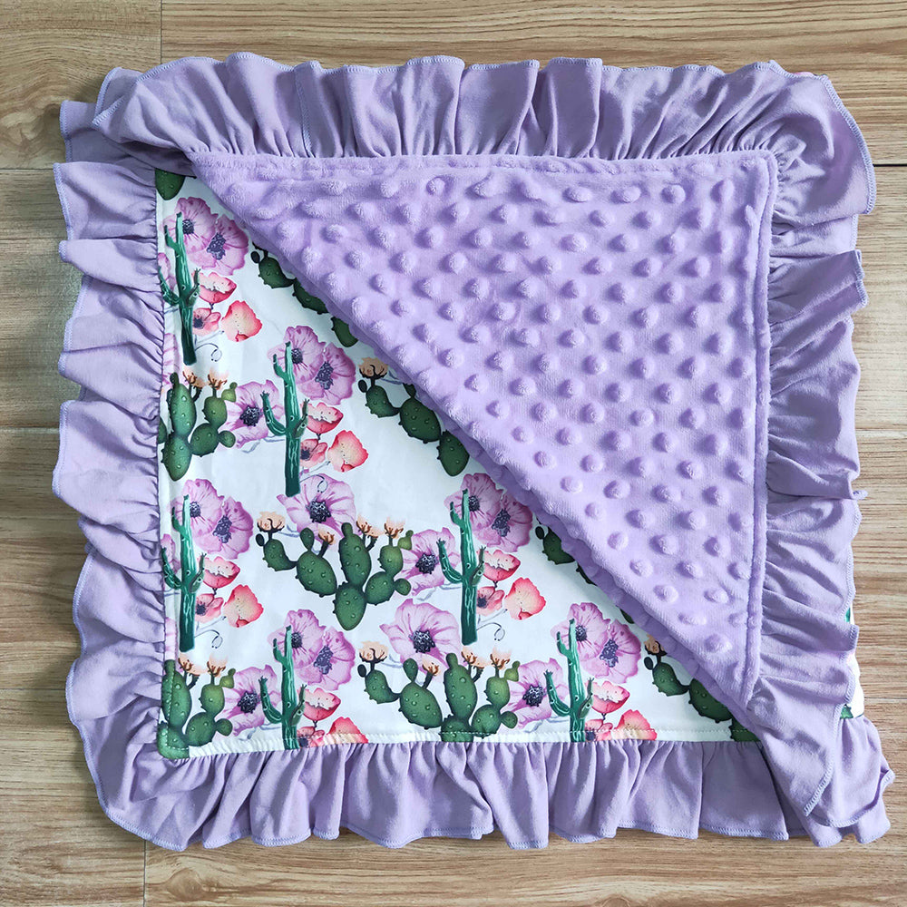 Cactus flower lavender ruffle fleece blanket