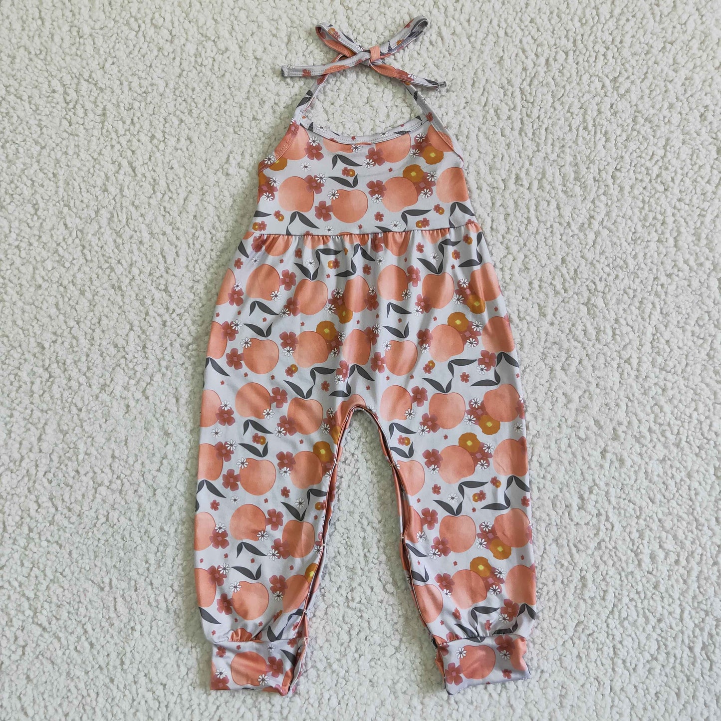 Peach print summer halter jumpsuit