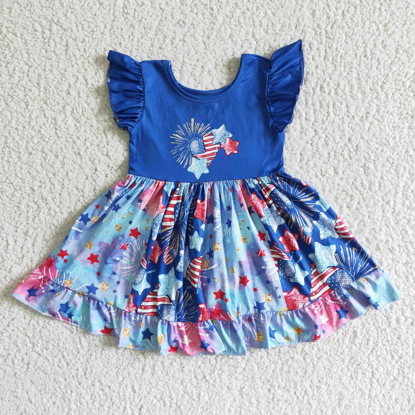 Forth of July Fireworks Flutter Sleeve Dress