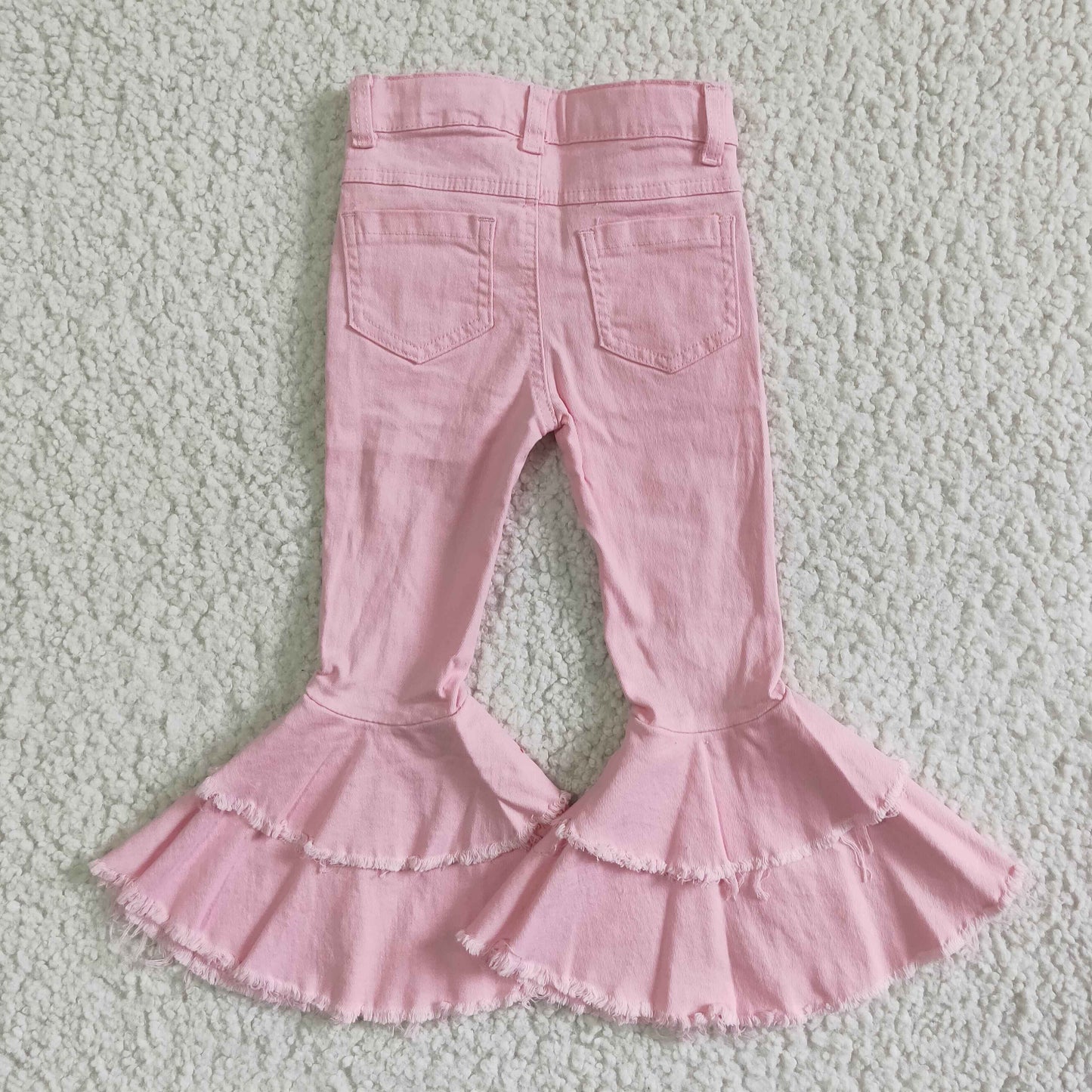 Light pink distressed double ruffle denim pants