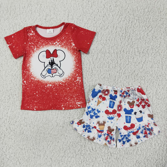 kids red cartoon top matching shorts July 4th outfit