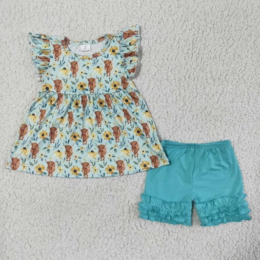 kids girls heifer tunic top ruffle shorts 2pcs summer clothing