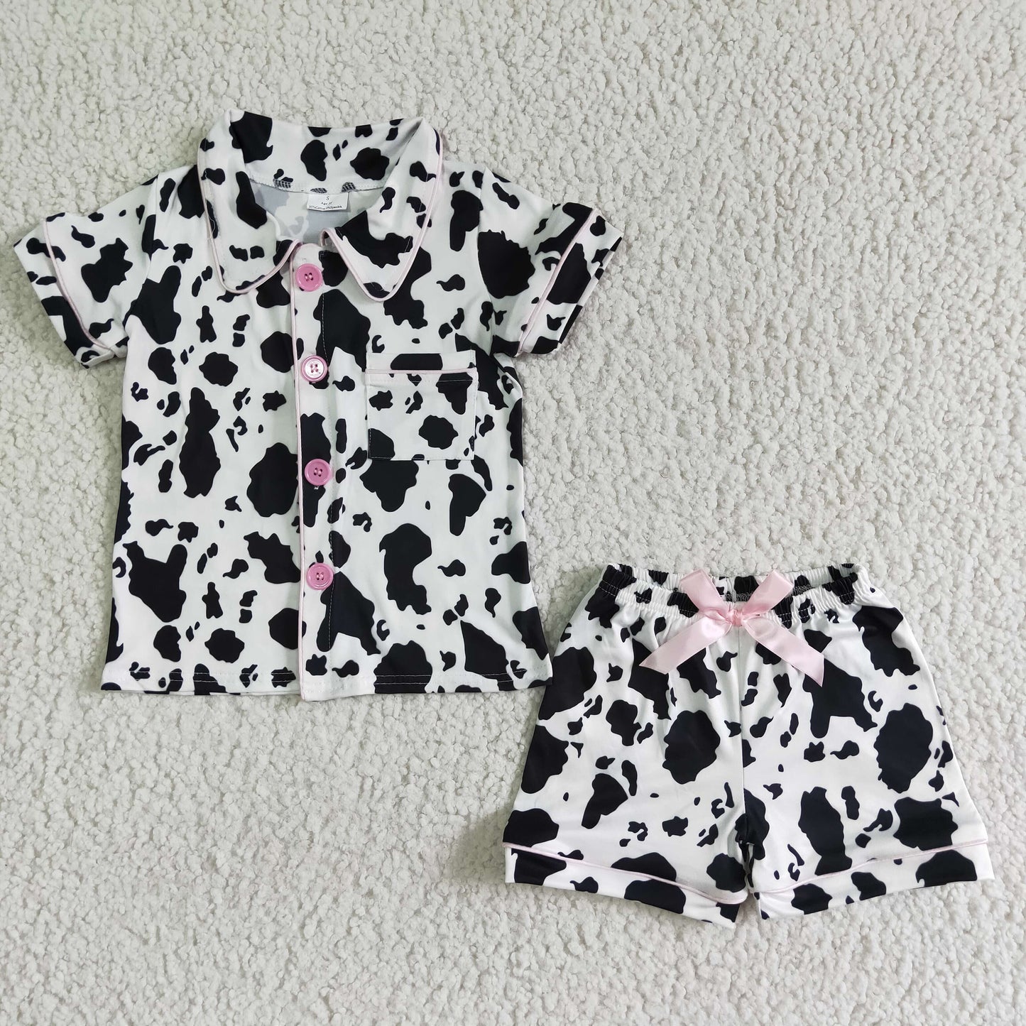 kids girls short sleeve cow pajama set