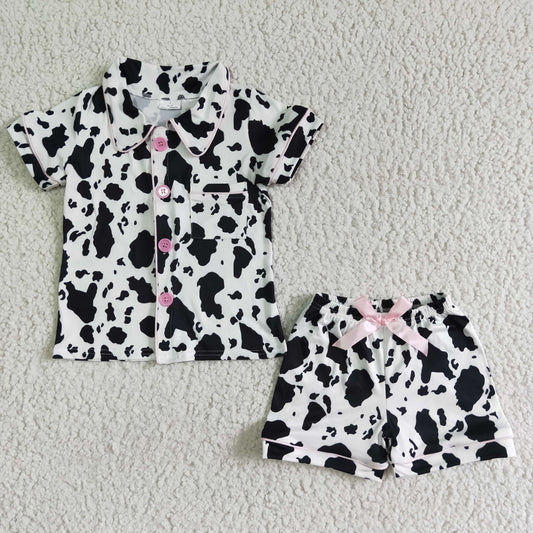 kids girls short sleeve cow pajama set