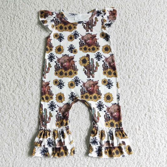 Infant toddle girls sunflower heifer western romper