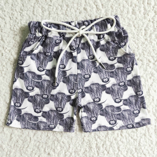 kids boy Highland cow summer shorts