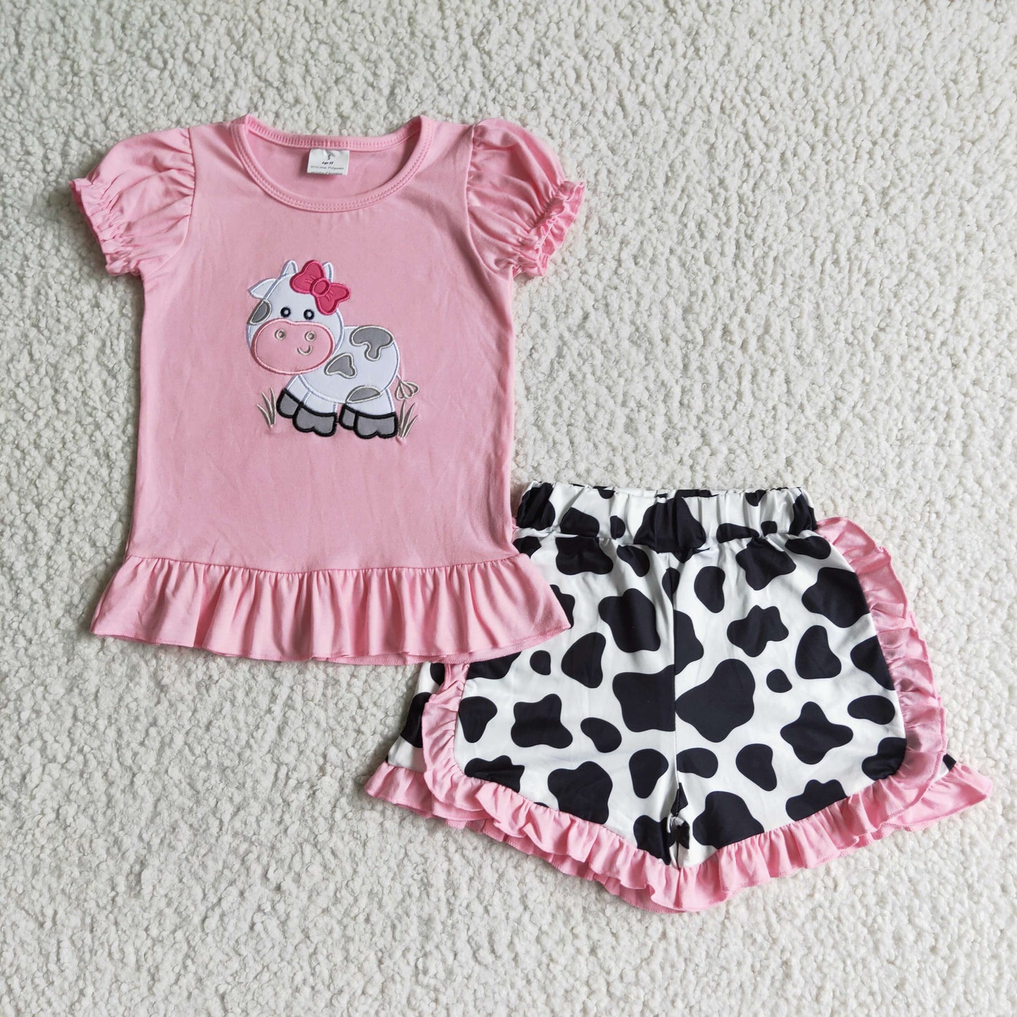 kids embroidery cow summer clothes