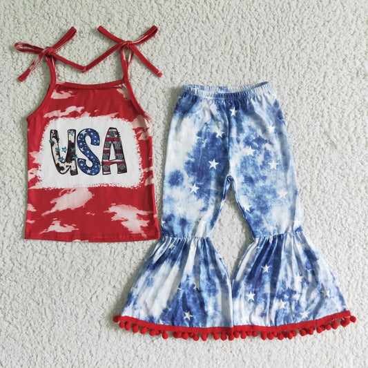 Baby girls Forth of July USA bell bottom pants outfit