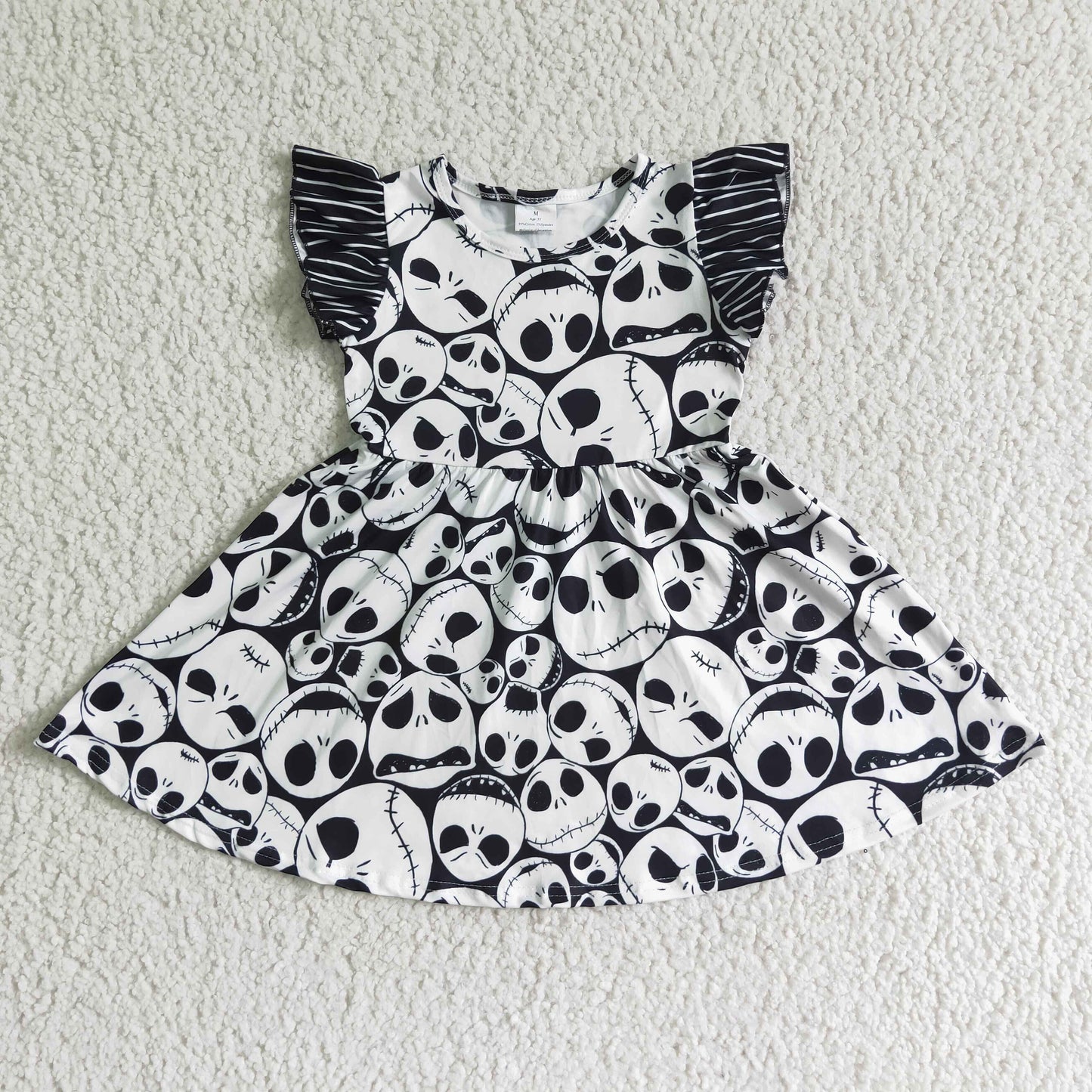 baby girl flutter sleeve skull print Halloween dress