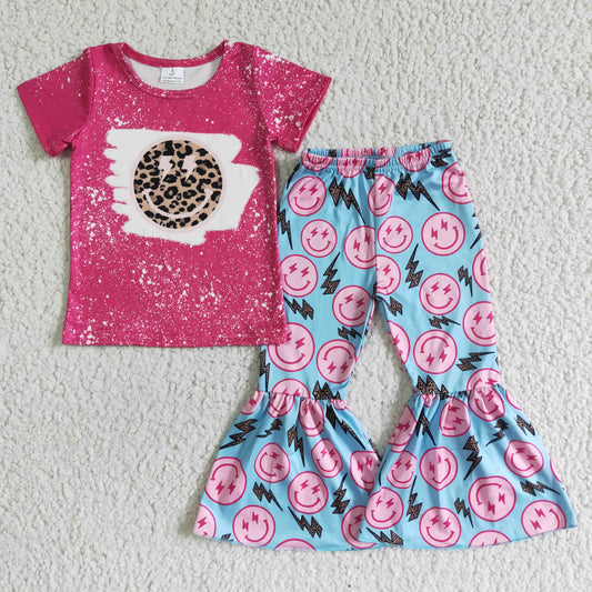 girls short sleeve smile top bell bottom pants outfit