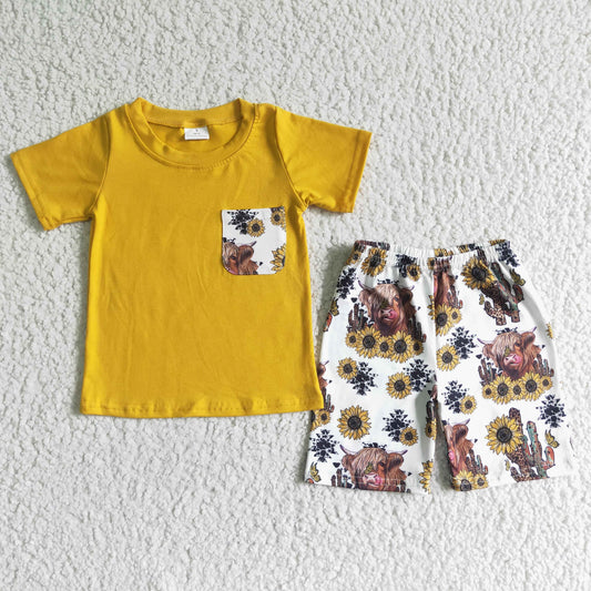 boys yellow top western cactus shorts summer clothes