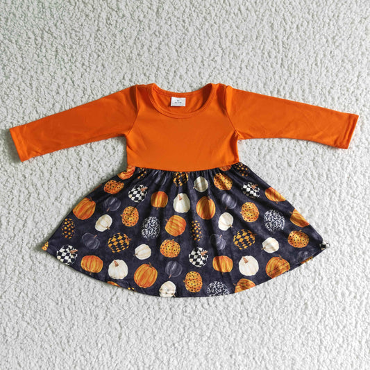 Infant baby girls long sleeve orange top pumpkin dress