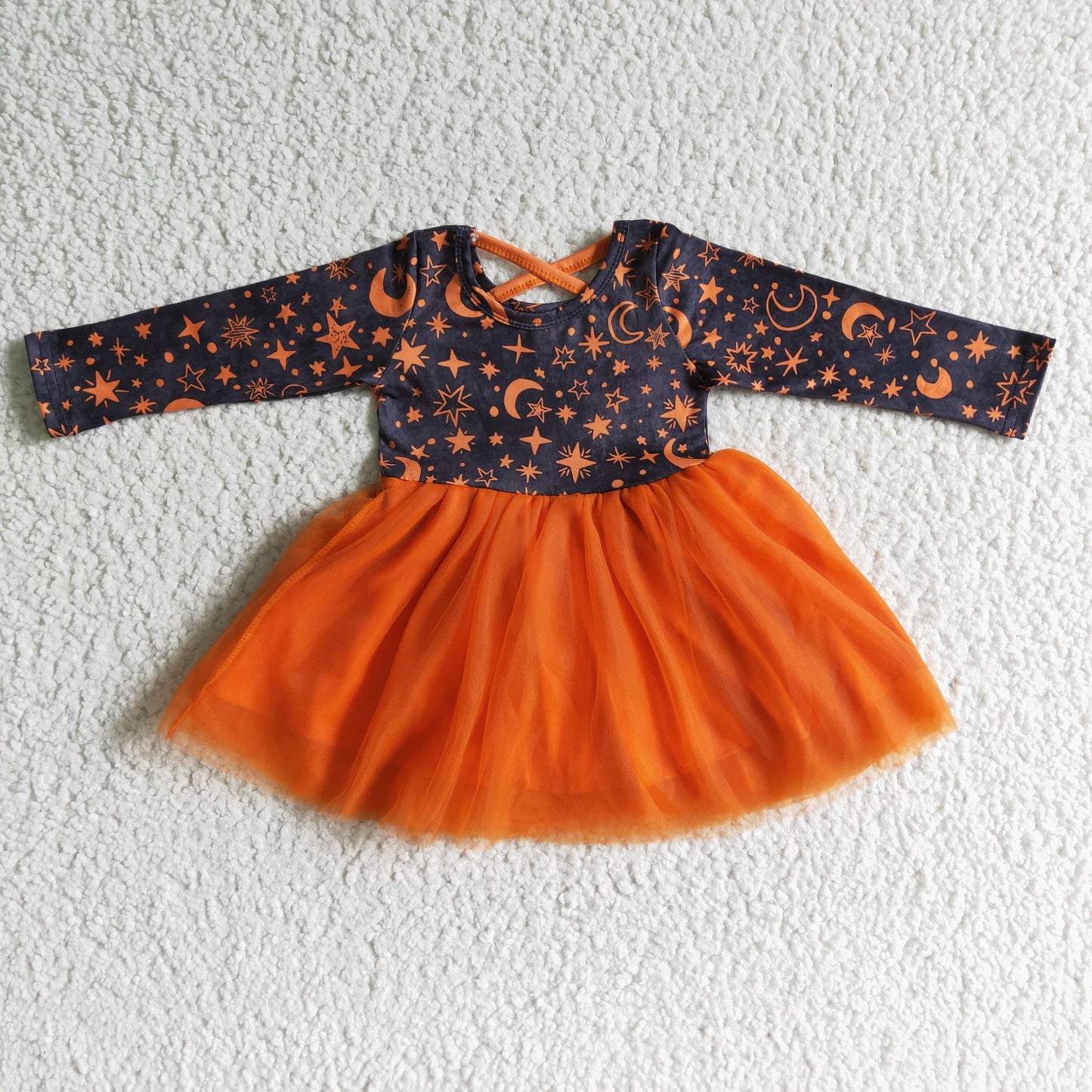 girls long sleeve Halloween star moon print tulle dress