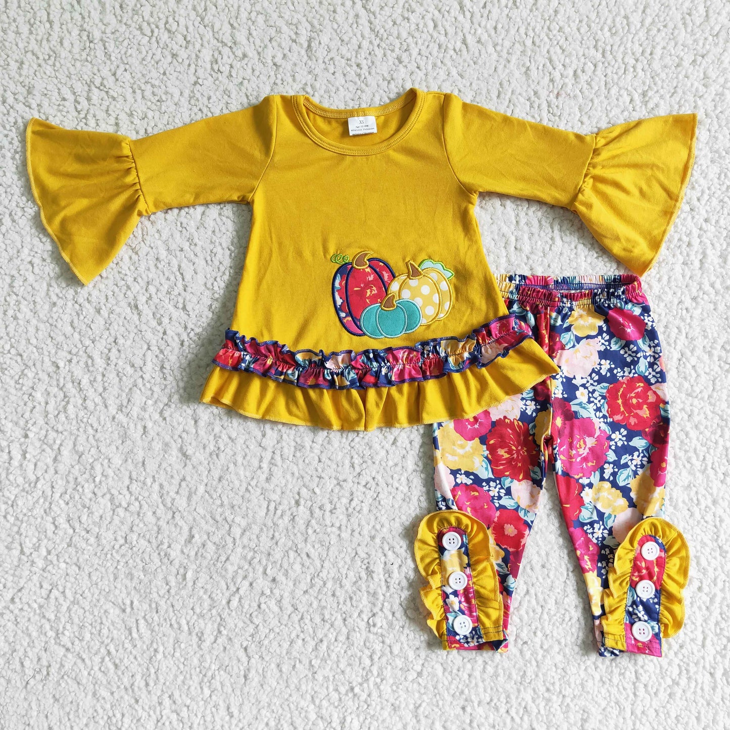 baby girl long sleeve embroidery pumpkin tunic top long pants outfit