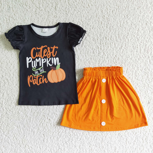 baby girls black pumpkin top orange skirt fall outfit
