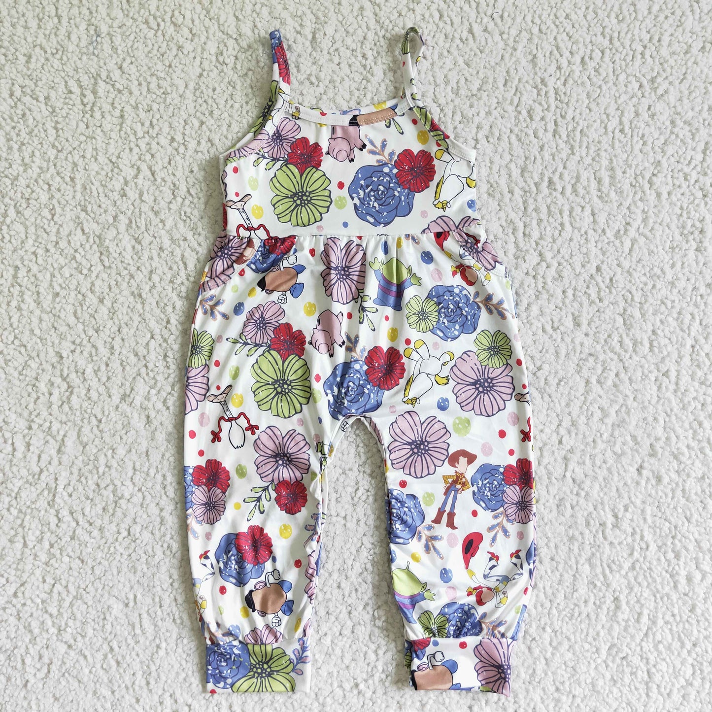 kids  floral print pocket jumpsuit