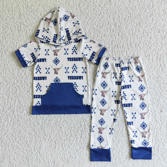 Boy western design short sleeve hoodie set