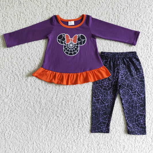 girls long sleeve purple cartoon top leggings Halloween outfit