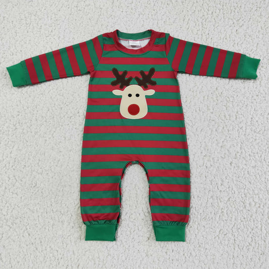 boy reindeer stripes Christmas romper