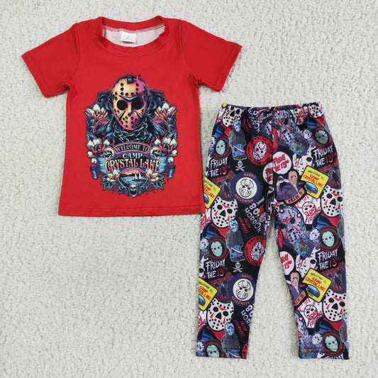 boy red top matching pants Halloween outfit