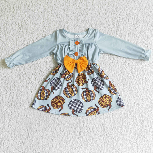 infant toddle girls long sleeve pumpkin button dress