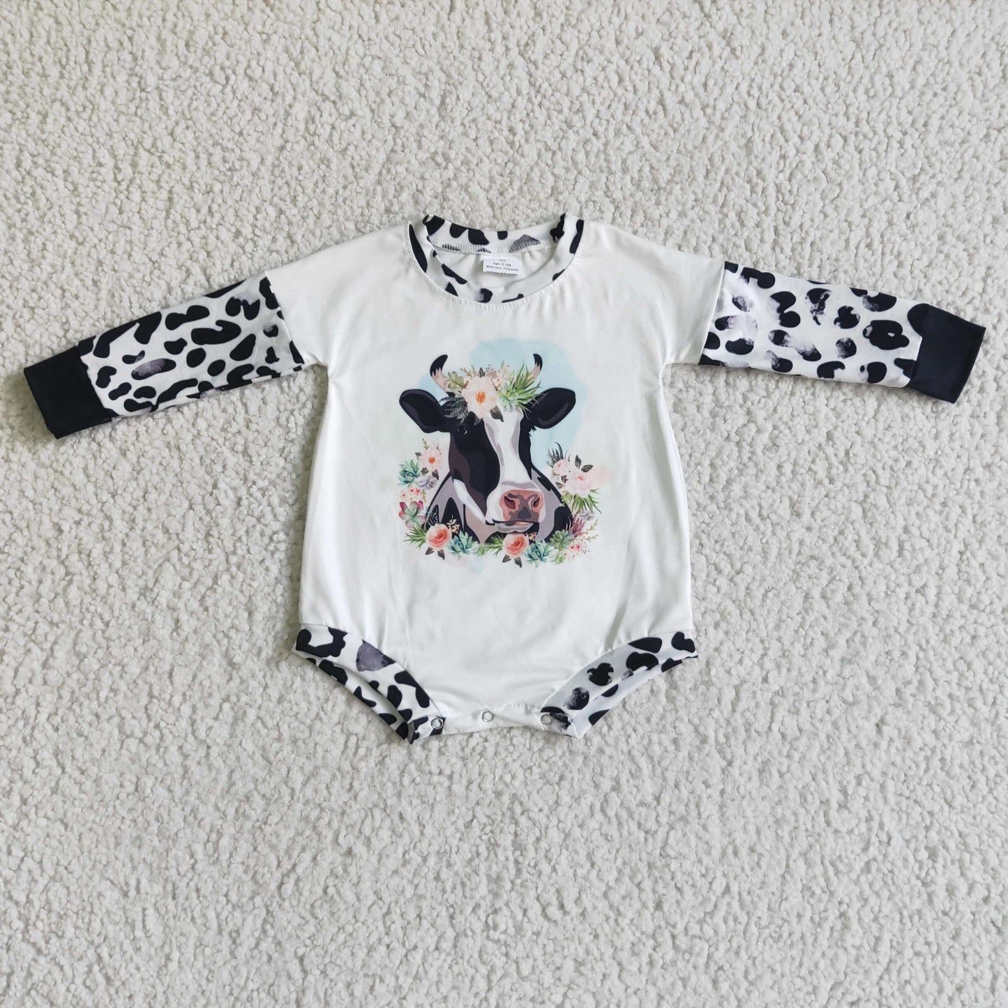 girls farm cow print long sleeve  t-shirt romper