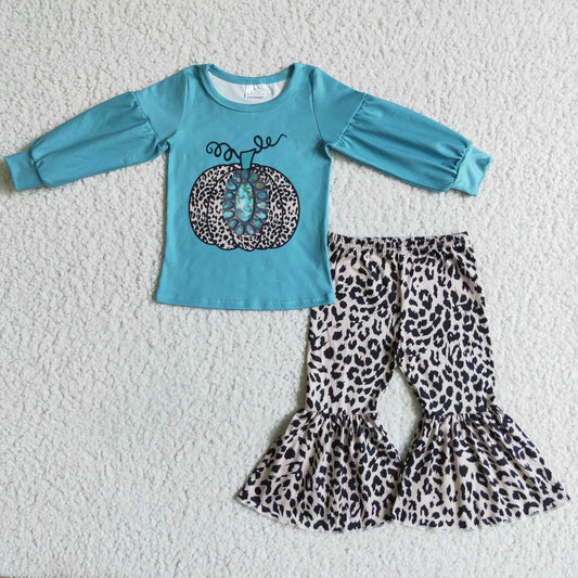 baby girls long sleeve turquoise Pumpkin fall outfit
