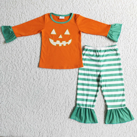 girl long sleeve Halloween pumpkin pajama set