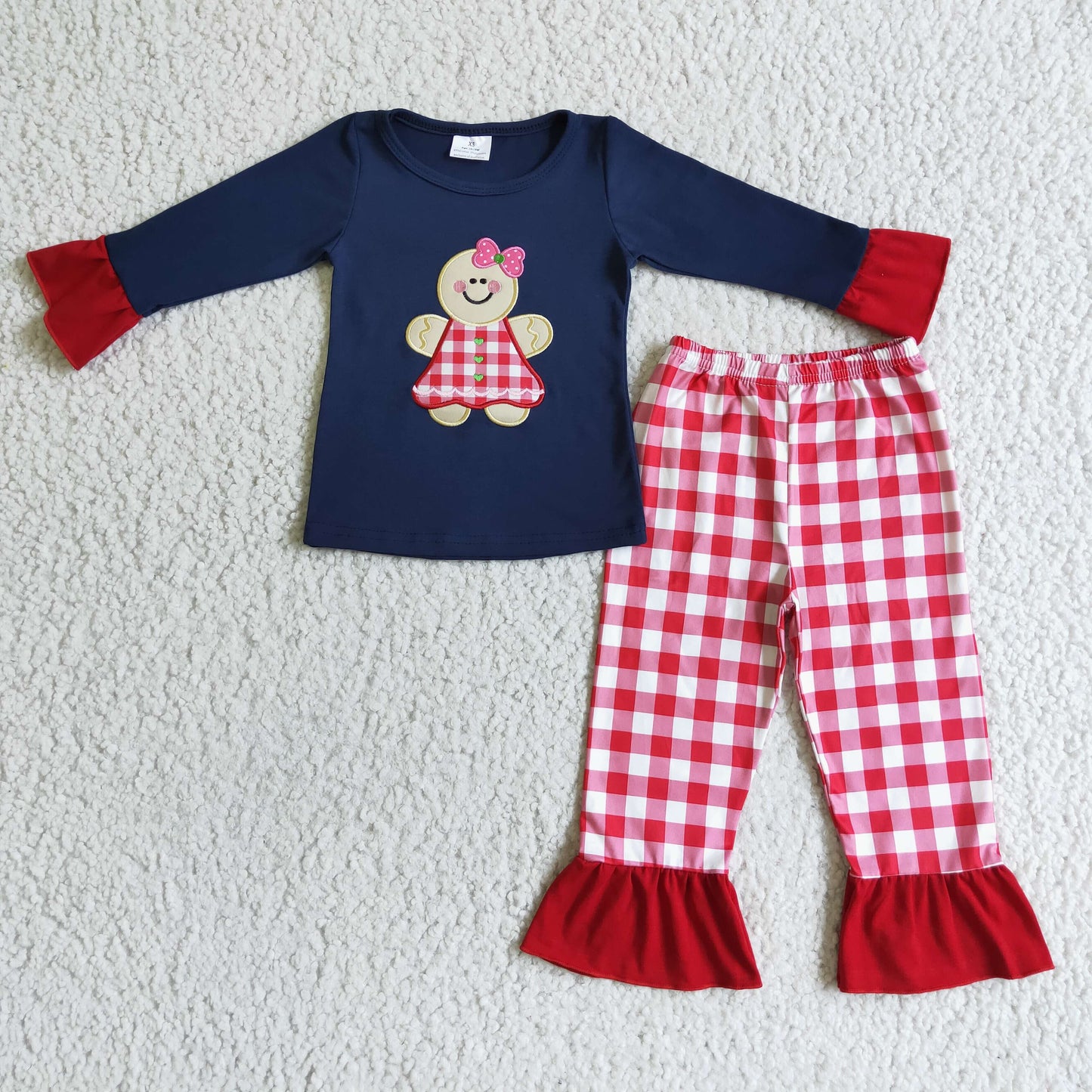 baby girls embroidery gingerbread Christmas outfit