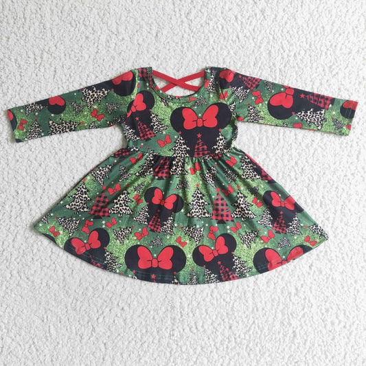 girls long sleeve Christmas tree cartoon dress