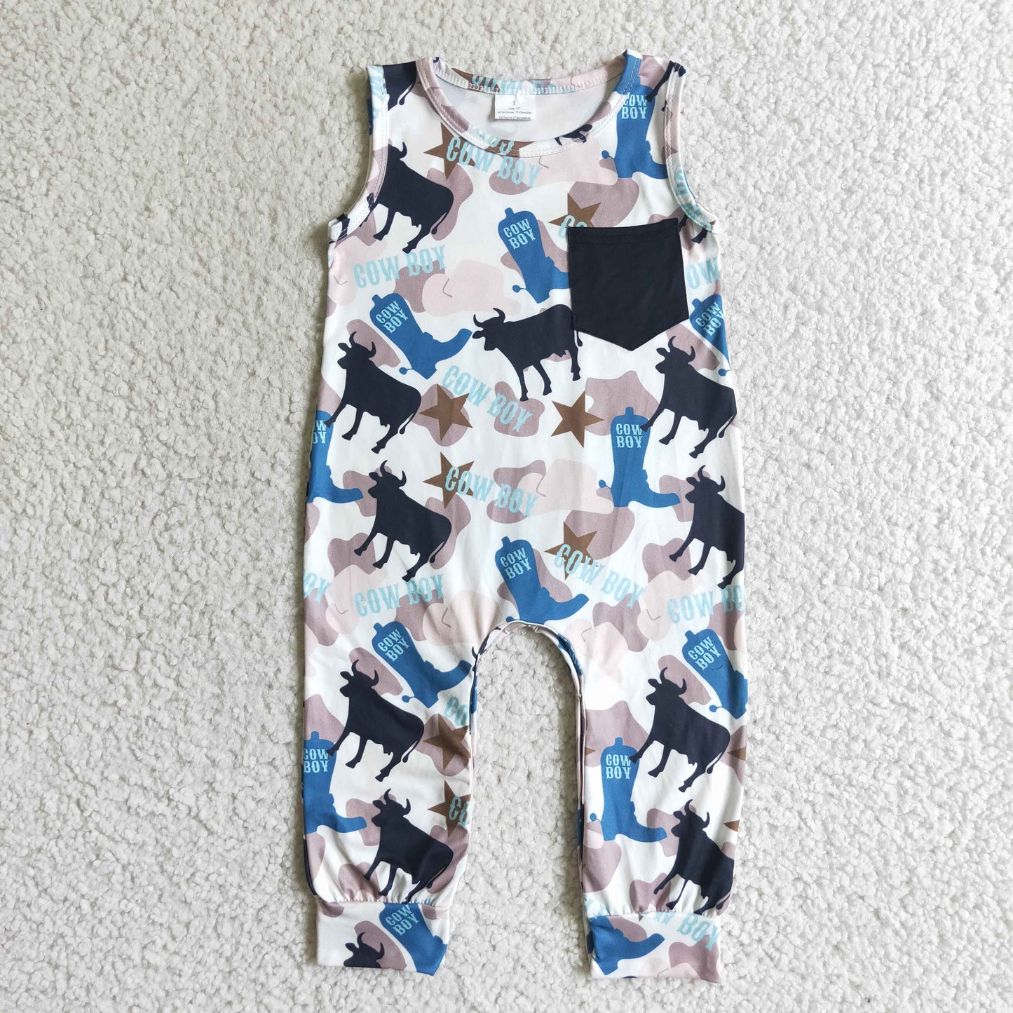 boy cowboy sleeveless western romper