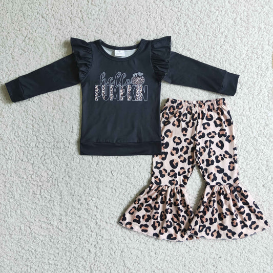 hello pumpkin top leopard pants 2pcs outfit