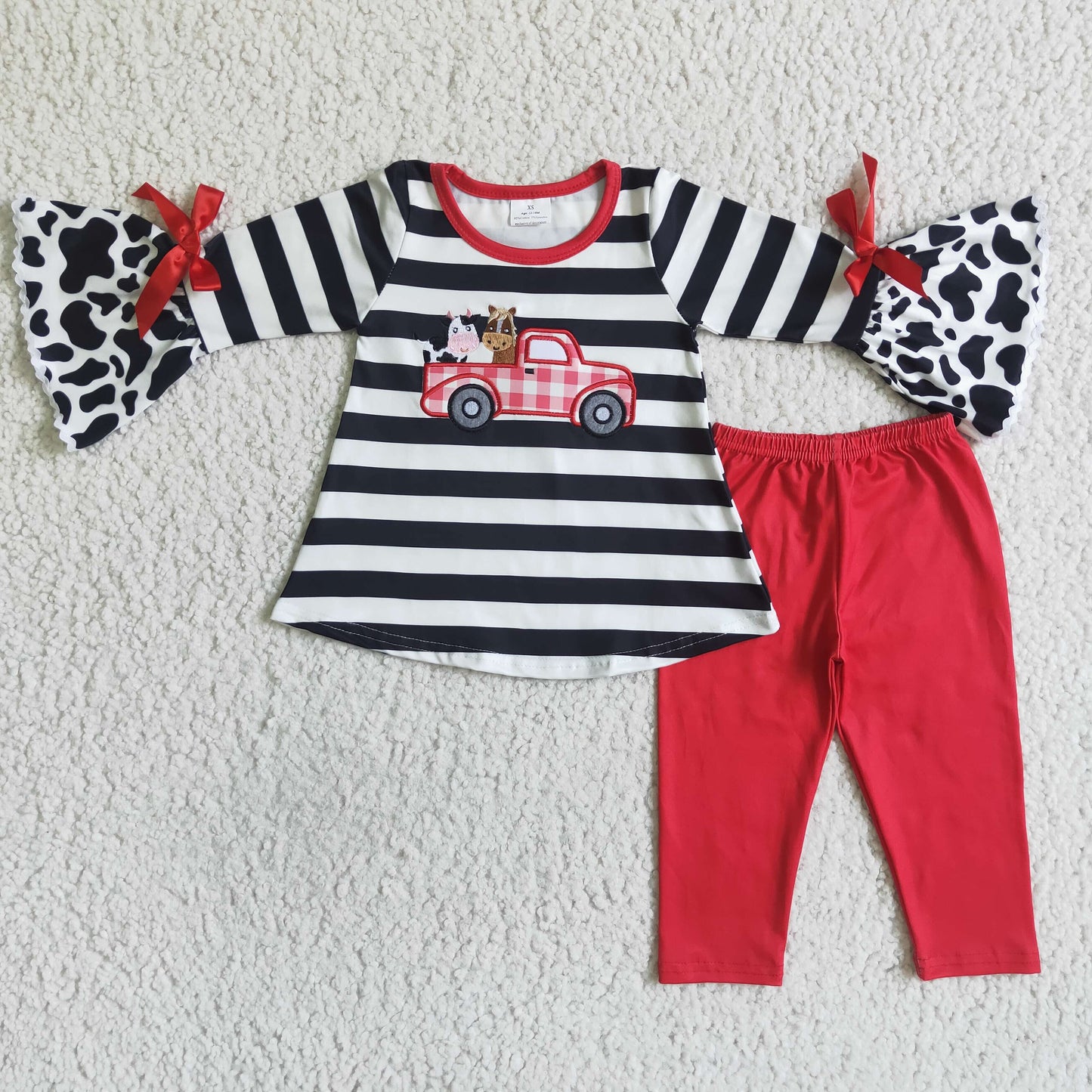 girls farm trunk tunic top red leggings 2pcs outfit