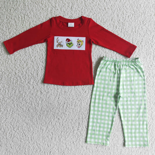 boys long sleeve embroidery reindeer outfit