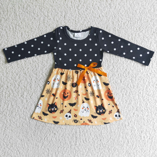 baby girls long sleeve polka dot top Halloween pumpkin print fall dress