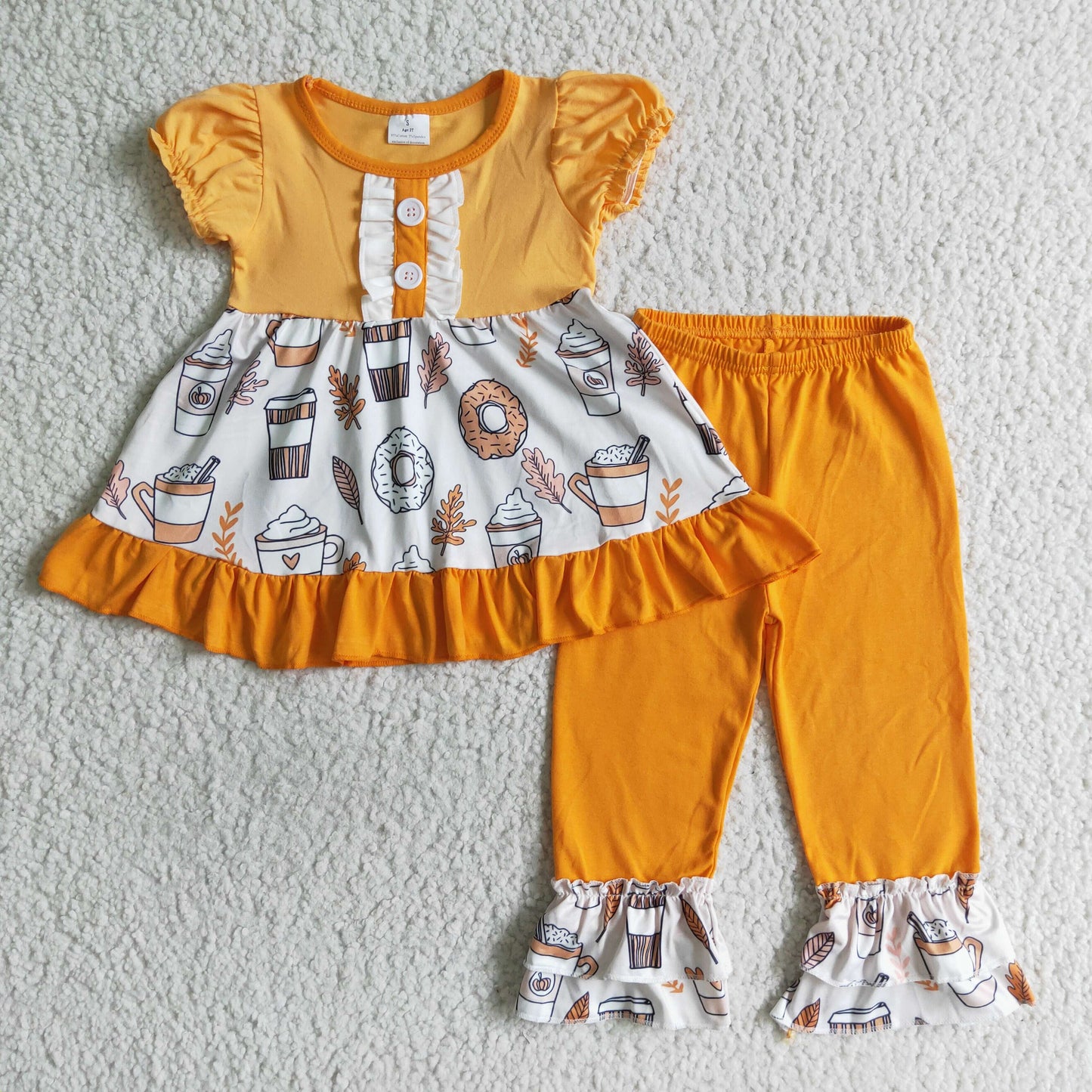 kids short sleeve leaf cup print fall outfit