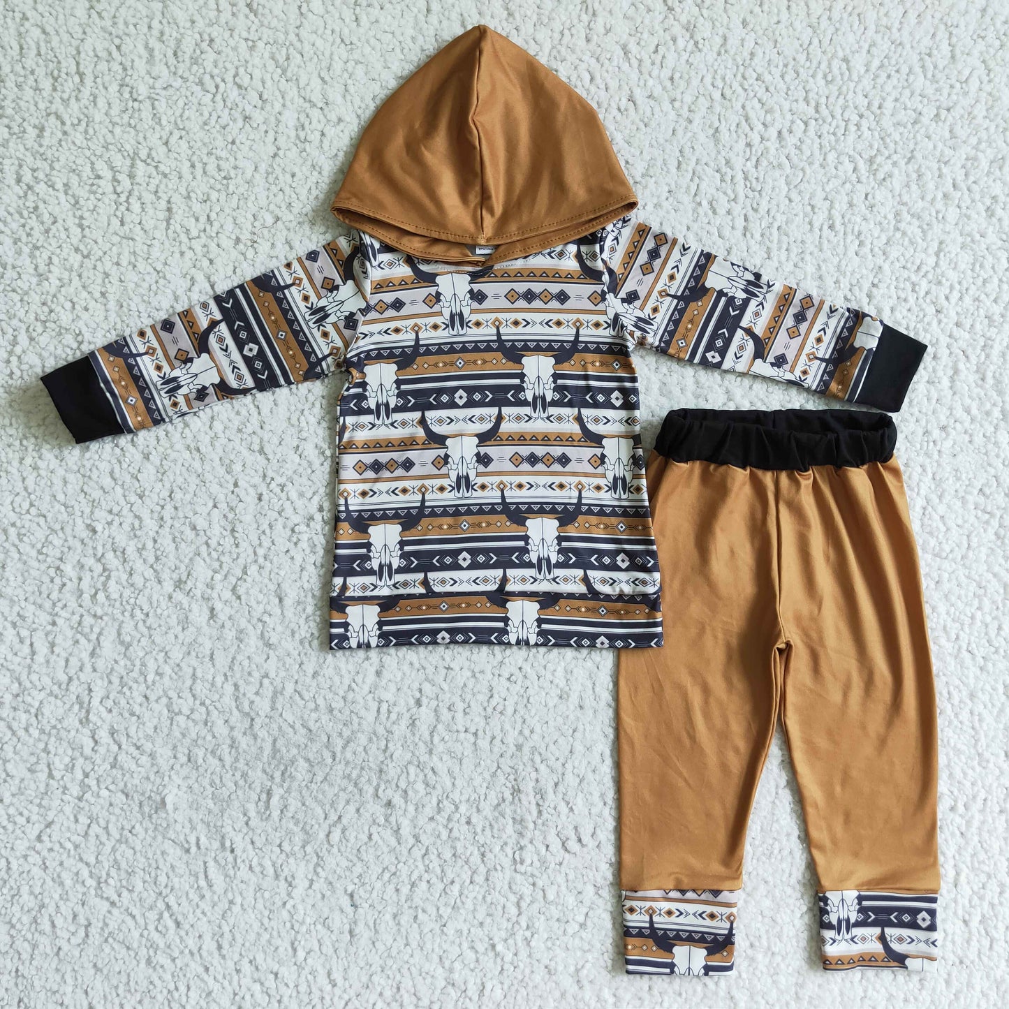 baby boy long sleeve western cow hoodie set