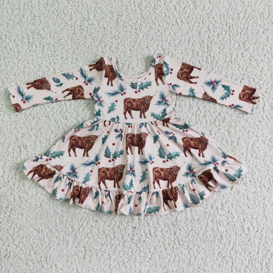 long sleeve highland cow fall winter dress