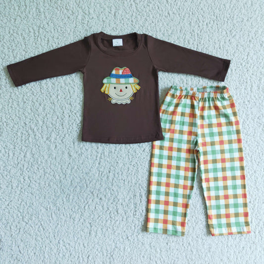 boy embroidery scarecrow matching pants outfit