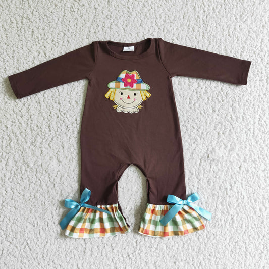 girls scarecrow  print long sleeve fall romper