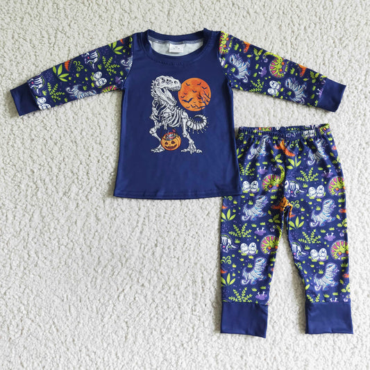 baby boy long sleeve Halloween dinosaur pumpkin print pajama set