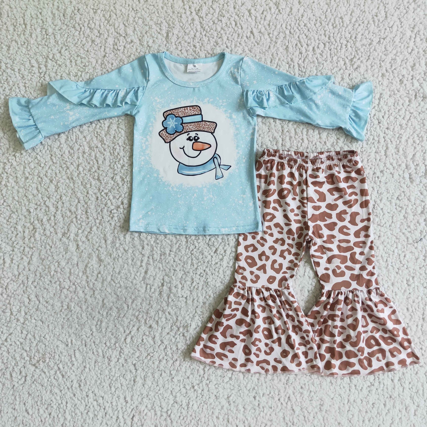 girls long sleeve snowman top leopard pants Christmas outfit