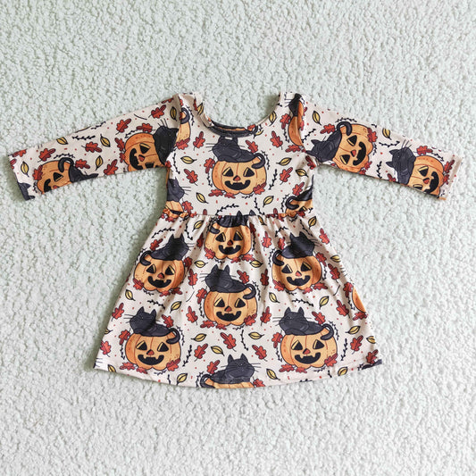 baby girls long sleeve pumpkin cat design dress