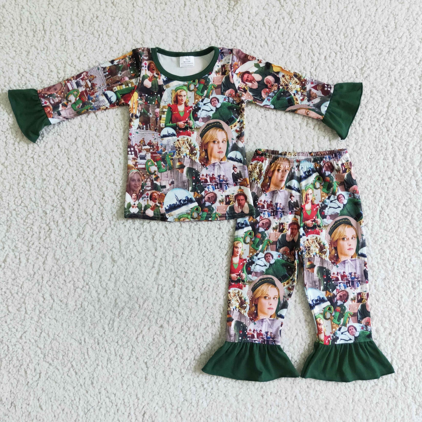 girls long sleeve green Christmas pajama set