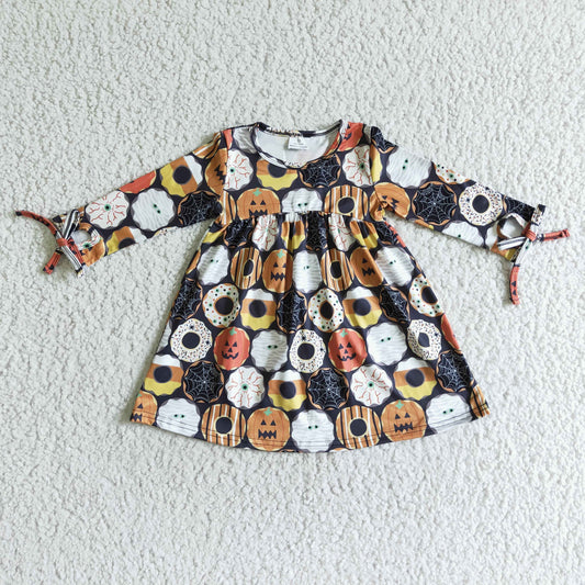 baby girls long sleeve pumpkin donut design dress