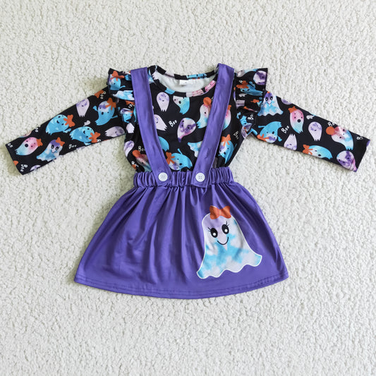 girls ghost top overall skirt Halloween outfit