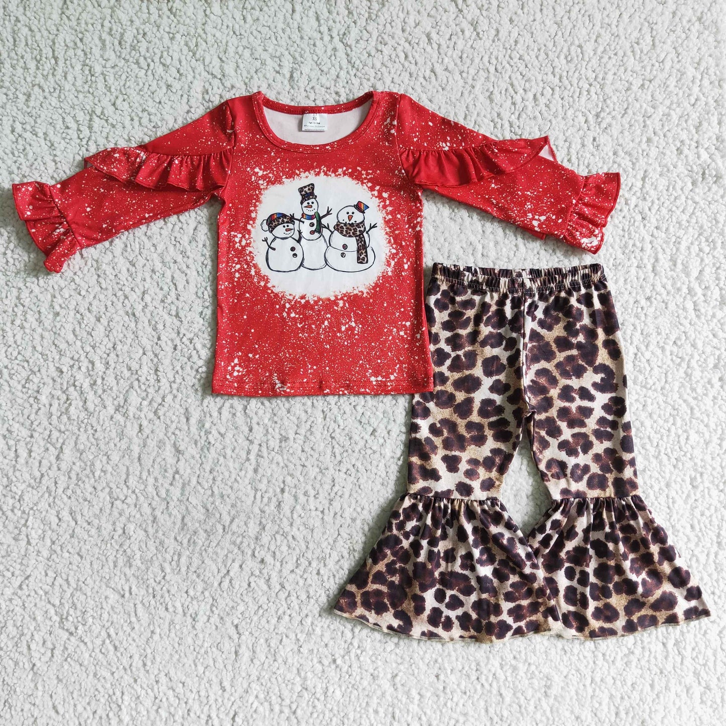 baby girls snowman top leopard pants Christmas outfit