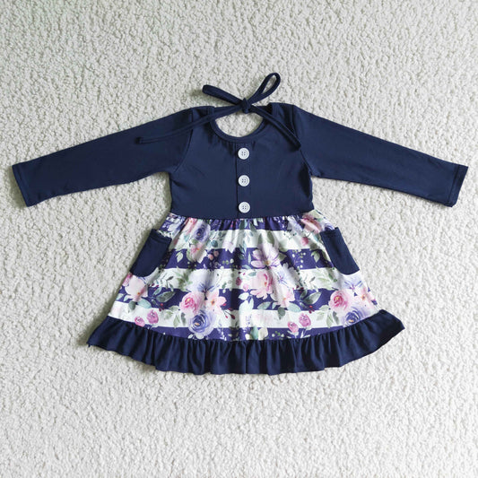 baby girls long sleeve floral design pocket dress